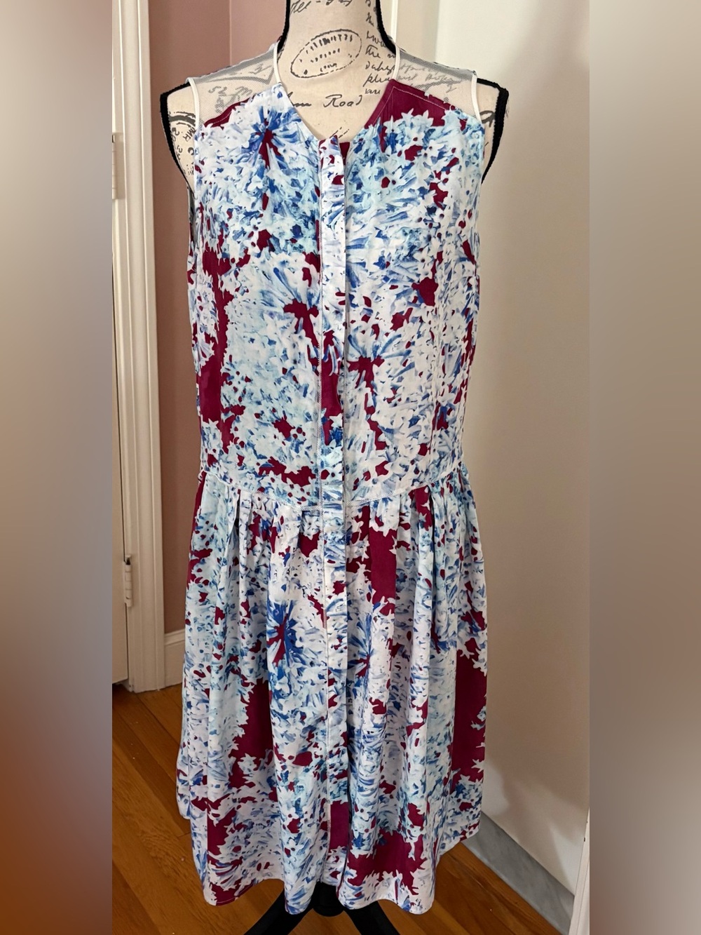 Comptoir Des Cotonniers Light Blue & Burgundy Floral Button-Front Midi Dress